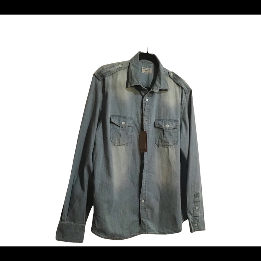 Mango Mens Slim Fit Light Denim Shirt